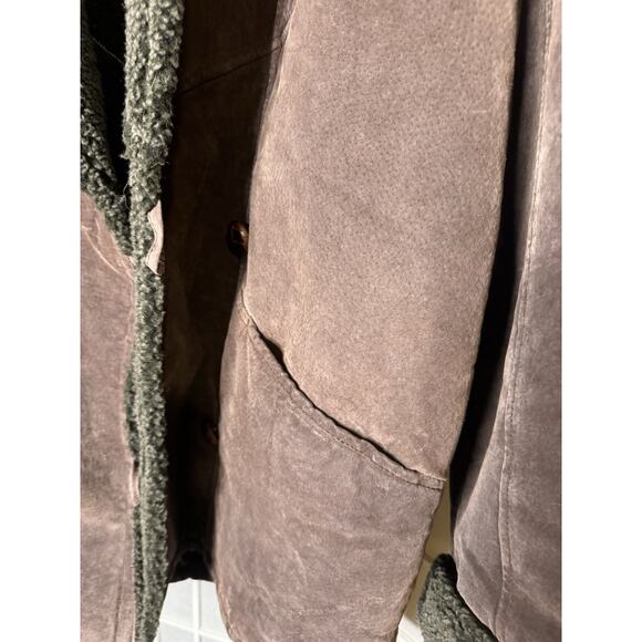 Vintage Donna Pelle The Leather Sherpa Lined Suede Hooded Jacket Womens Large - Picture 2 of 5